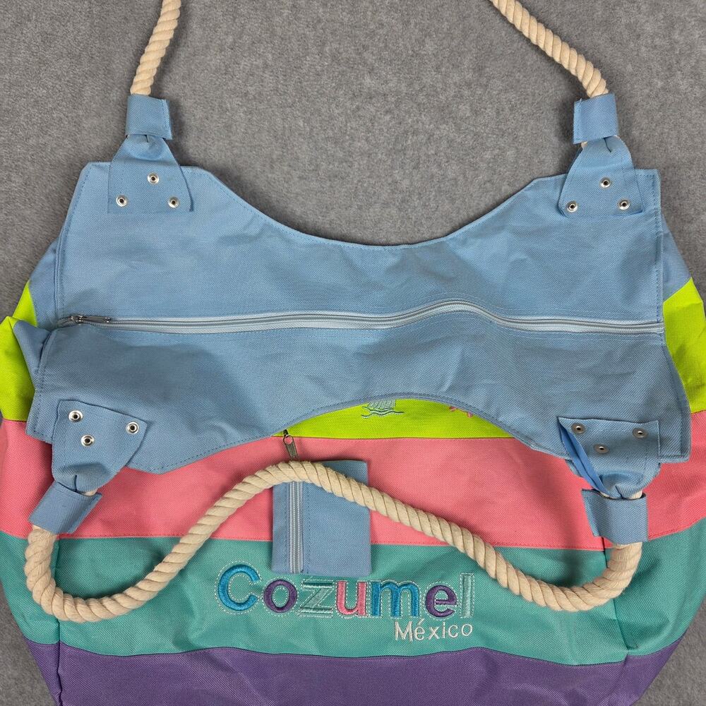 🌼Cozumel Mexico Tote Bag Stripe Rope Handles Zippered attached Coin Purse - Picture 11 of 15